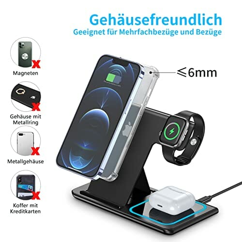 ładowarka bezprzewodowa 3 w 1,Watch Charger indukcyjna Apple Certyfikacja Qi Stacja ładująca kompatybilna z Apple Watch 7/6/5/4,iPhone 13/12/11 Pro/XS Max,Huawei P30,AirPods Pro - obrazek 3
