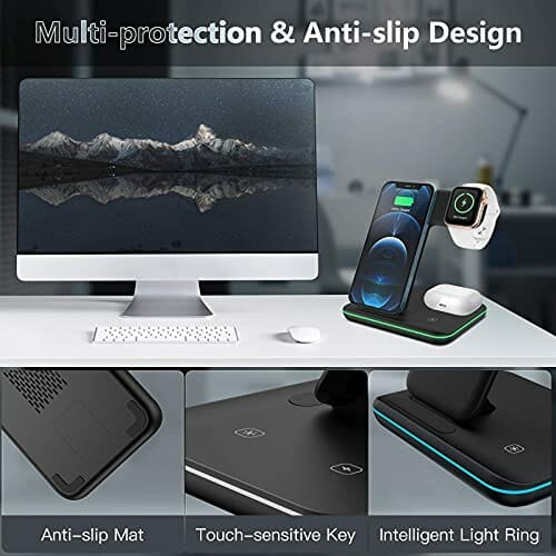 CAVN Bezprzewodowa ładowarka 3 w 1, kompatybilna z iPhone 13, 12, 11 Pro Max/XS/XR/X/8+, iWatch Ultra / 8/7/6/SE/ 5/4/3/2, AirPods Pro/2/3, Galaxy S22 S21/S20/S10+, indukcyjna stacja ładująca - obrazek 4