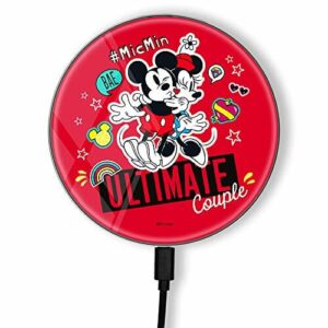 ERT GROUP Oryginalna i oficjalnie licencjonowana przez Disney ładowarka indukcyjna, wzór Minnie i Mickey 001, szklana bezprzewodowa stacja ładująca, kabel Micro USB 1 metr 10W