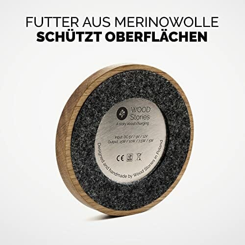 Wood Stories ładowarka indukcyjna Basic Oak 15 W, wysokiej jakości drewno, kompatybilna ze standardem ładowania Qi, AirPods, iPhone, Samsung, Xiaomi, Huawei, Nokia, LG, Motorola, kabel 100 cm - obrazek 6