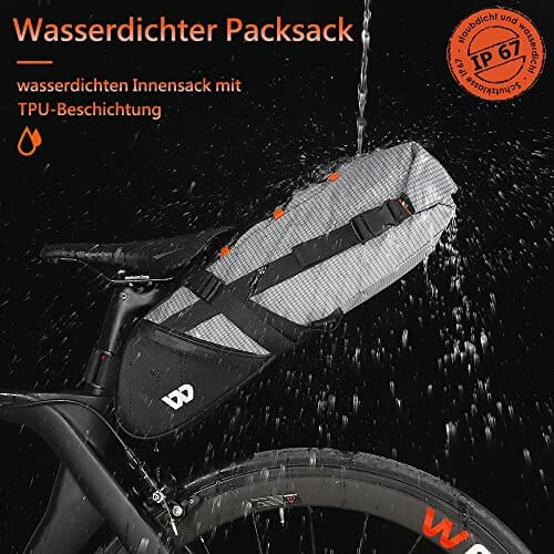Torba na Siodełko Rowerowe 10L TPU Torba Podsiodłowa 100% Wodoodporna Torby na Siodełko z Odblaskiem Backloader do Roweru Szosowego MTB - obrazek 6
