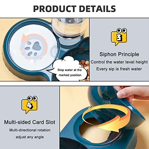 Miska dla kota z dozownikiem wody, zestaw 3 misek na karmę dla kotów i psów, nachylona o 15°, podwójna miska, na mokro i sucho, automatyczna ochrona odcinka szyjnego kręgosłupa - obrazek 5