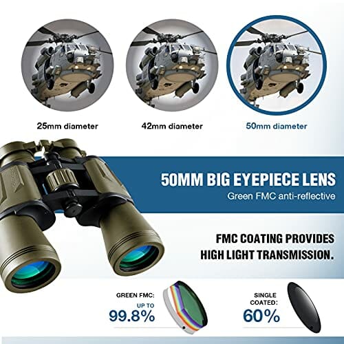 20 x 50 lornetka wojskowa dla dorosłych z adapterem do smartfona – kompaktowa, wodoszczelna lornetka taktyczna do obserwacji ptaków, polowania, wędrówek, podróży, koncertów, teatru z obiektywem BAK4 - obrazek 7