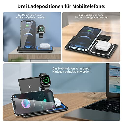 ładowarka bezprzewodowa 3 w 1,Watch Charger indukcyjna Apple Certyfikacja Qi Stacja ładująca kompatybilna z Apple Watch 7/6/5/4,iPhone 13/12/11 Pro/XS Max,Huawei P30,AirPods Pro - obrazek 5