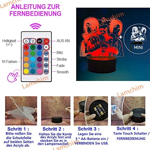 Nowość Hatake Kakashi Uzumaki Uchiha Sasuke Haruno Sakura Anime Sakura Nara Shikamaru lampa biurkowa z 7 zmieniającymi się kolorami RGB lampka nocna chłopiec chłopiec chłopiec Boże Narodzenie dekoracja prezent - obrazek 7
