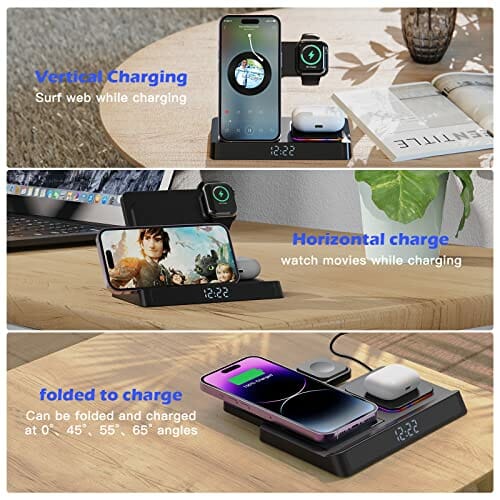 Bezprzewodowa ładowarka 3 w 1, 18 W, składana, indukcyjna stacja ładująca, bezprzewodowa ładowarka do iPhone 14, 13, 12, 11 Pro Max/Se 3/Xs/Xr/X/8+, Galaxy S22 S21/S20, do Apple Watch 7/6/Se/5/4/3/2/1, do Airpods Pro/2/3 - obrazek 4