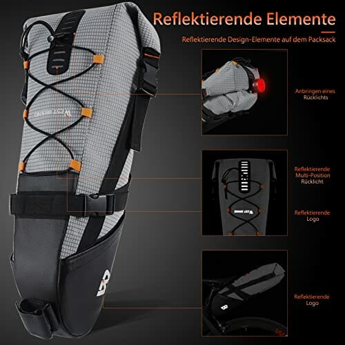Torba na Siodełko Rowerowe 10L TPU Torba Podsiodłowa 100% Wodoodporna Torby na Siodełko z Odblaskiem Backloader do Roweru Szosowego MTB - obrazek 5