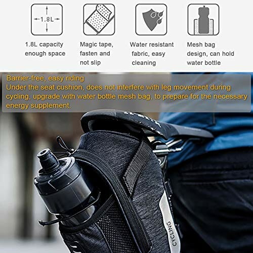 Roswheel torba na siodełko rowerowe 1,8 l torba na siodełko rowerowe sztyca do przechowywania ogon pokrowiec na rower szosowy tylne sakwy torba na rower rower rower na butelkę wody MTB, wodoodporna (2018 - obrazek 7