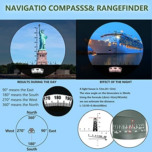 Wodoszczelna lornetka 10 x 50 dla dorosłych, do pływania łodzią, z dalmierzem, kompasem, profesjonalny sport, przenośna, na polowanie, do obserwacji ptaków, udoskonalony obiektyw FMC Bak4 - obrazek 7