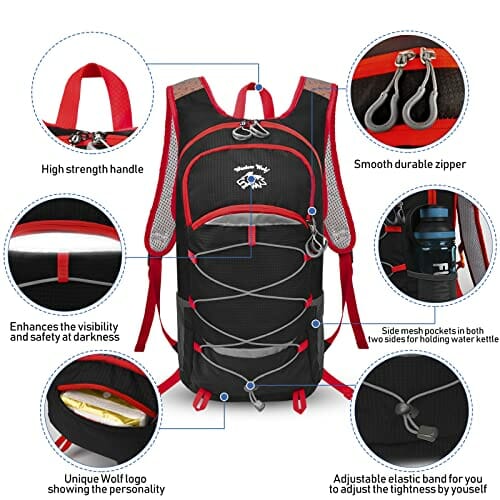 Wuzfully Plecak rowerowy dla mężczyzn, kobiet, 25 l, lekki, oddychający, wodoodporny, turystyka, outdoorowy, sportowy plecak, czarny - obrazek 5