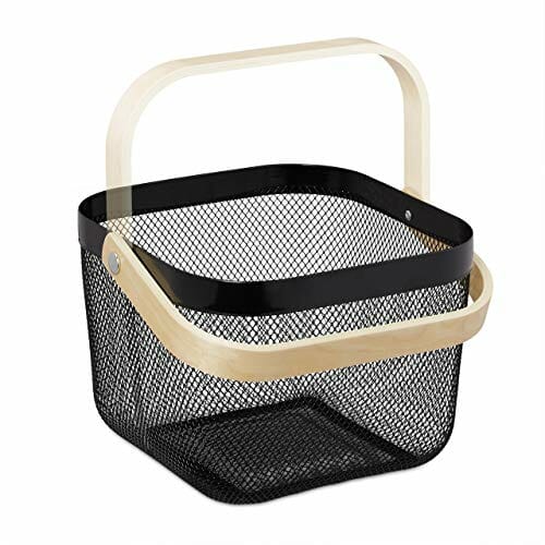 Relaxdays Kosz do Przechowywania, 70% Stal 30% Drewno, Czarny, 17,5 x 26 x 24,5 cm - obrazek 4