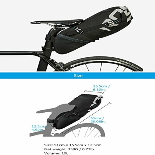 XPhonew torba na siodełko rowerowe, torba na siodełko rowerowe 10 l torba na siedzenie podwieszane torby na rower torba do przechowywania na zewnątrz góra szosa MTB rower miejski rower z zwijanym otworem i odblaskowym logo - obrazek 4