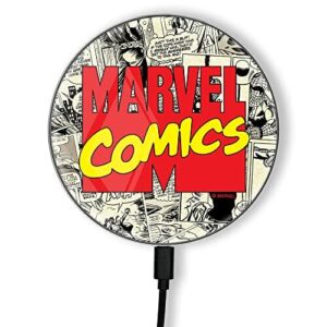 ERT GROUP Oryginalna i oficjalnie licencjonowana przez Marvel ładowarka indukcyjna, wzór Marvel 004, szklana bezprzewodowa stacja ładująca, kabel Micro USB 1 metr 10W