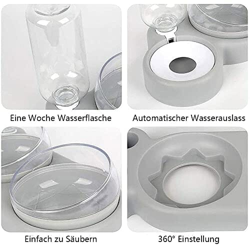 Zestaw mis dla kota pochylana o 15°, podwójna miska na karmę do mokrego i suchego karmu, z automatyczną butelką na wodę, dla małych i średnich psów i kotów - obrazek 6