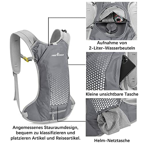 free knight Plecak z bukłakiem 2 l, torba na kask, plecak dzienny z wodą, do jazdy na rowerze, biegania, joggingu - obrazek 6