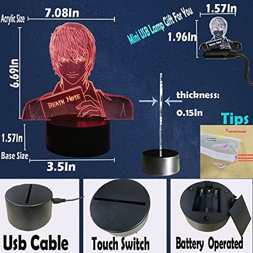 Yagami 3D lampka nocna Japonia anime figurka Yagami dzieci światło dla chłopca salonu kreskówka lampa stołowa LED 16 kolorów USB nastrój połysk dzieci lampa do spania wakacje przyjęcie urodziny Boże Narodzenie zabawki prezent - obrazek 6