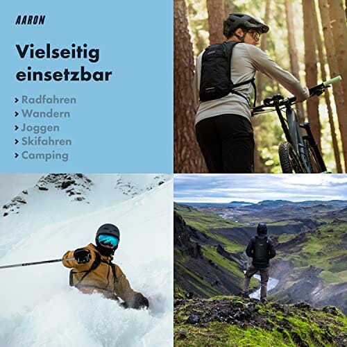 AARON Plecak rowerowy i plecak narciarski, wodoszczelny, z ochroną przeciwdeszczową, ergonomiczna wyściółka na plecach dla kobiet i mężczyzn, plecak rowerowy MTB, czarny - obrazek 5