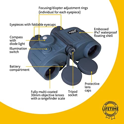Wodoszczelna lornetka morska Levenhuk Nelson 8x30 z układem optycznym ze szkła BaK-4 z powłoką - obrazek 9
