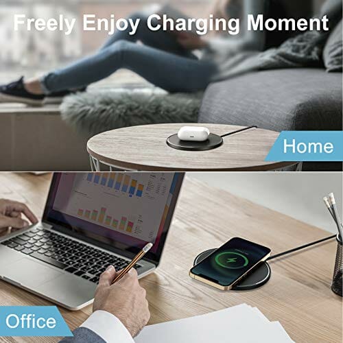 THREEKEY 2-pak bezprzewodowej ładowarki, 10 W Qi certyfikowana bezprzewodowa podkładka ładująca kompatybilna z iPhone 13/13 Pro/13 Pro Max/12/11/XS/8/Samsung Galaxy S21/S20/S10/S9/S8, Note 20/10/9/8 czarny/czarny (bez adaptera) - obrazek 7