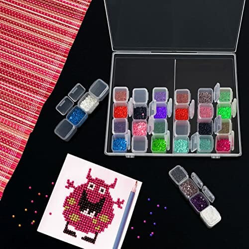 Kurtzy Plastikowe pudełko do przechowywania diamentów z 56 siatkami (3 sztuki) - przezroczyste pudełka organizacyjne - zestaw pojemników do rzemiosła, haftu, DIY, zdobienia paznokci, biżuterii, koralików i diamentów - obrazek 3