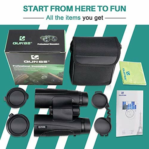 QUNSE Lornetka dla dorosłych i dzieci, lekka, wodoodporna, kompaktowa lornetka z słabym światłem, noktowizorem BAK4 Prism FMC obiektyw HD, przejrzysty widok do obserwacji ptaków, polowania, podróży (10 x 42) - obrazek 4