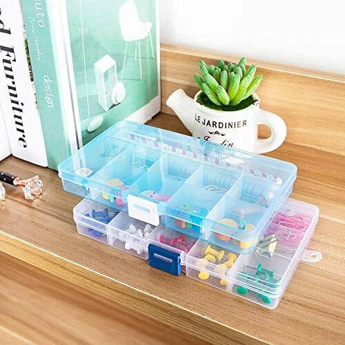 TOKERD Plastikowe pudełko do organizowania biżuterii, przezroczyste pudełko do przechowywania koralików z 15 siatkami, regulowane pudełko rzemieślnicze, organizer, plastikowe etui do przechowywania koralików, kolczyków, śrub i małych przedmiotów rzemieślniczych - obrazek 4