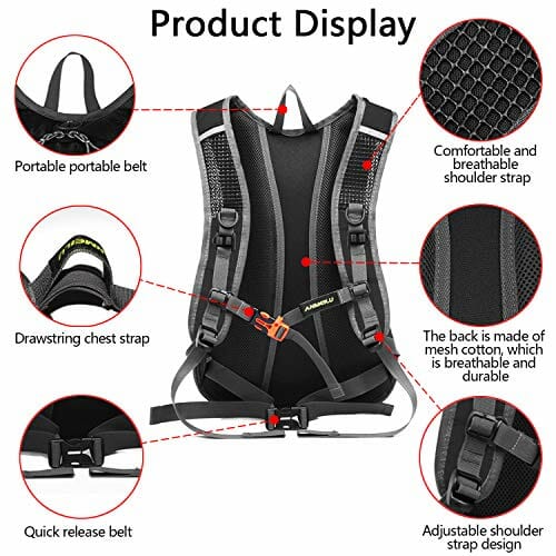 Plecak rowerowy, plecak rowerowy 15 l, wodoodporny, oddychający plecak rowerowy, plecak turystyczny, torby sportowe, do podróży, jazdy konnej, trekkingu, wspinaczki górskiej, kempingu, wspinaczki górskiej, wspinaczki górskiej, na kemping, do wspinaczki, Czarny - obrazek 4