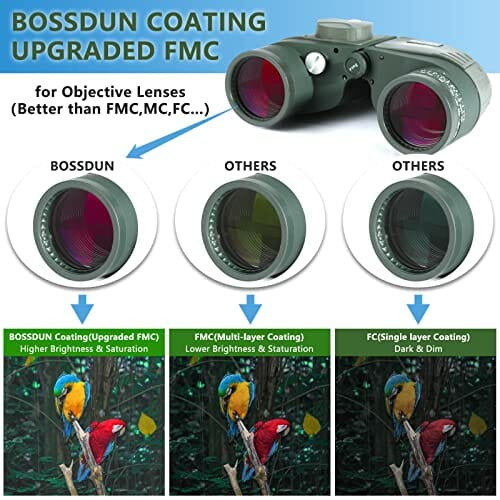 Wodoszczelna lornetka 10 x 50 dla dorosłych, do pływania łodzią, z dalmierzem, kompasem, profesjonalny sport, przenośna, na polowanie, do obserwacji ptaków, udoskonalony obiektyw FMC Bak4 - obrazek 5