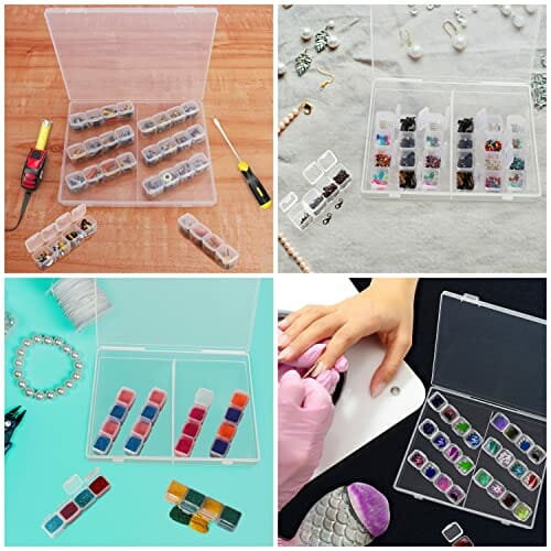 Kurtzy Plastikowe pudełko do przechowywania diamentów z 56 siatkami (3 sztuki) - przezroczyste pudełka organizacyjne - zestaw pojemników do rzemiosła, haftu, DIY, zdobienia paznokci, biżuterii, koralików i diamentów - obrazek 2