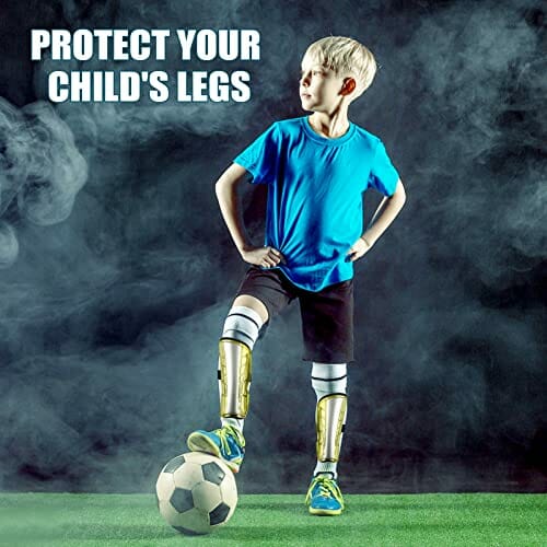 ASEOK młodzież dziecięca podkładka na golenie, dziecięca podkładka pod golenie, 1 para lekkich i oddychających dziecięcych łydek sprzęt ochronny dla dzieci na 6-12 lat, chłopcy, dziewczęta, dzieci, nastolatki (niebieski i żółty - obrazek 5