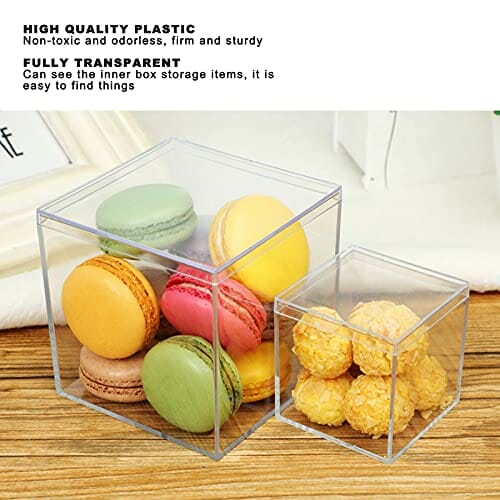 6 Zestaw Małe Przezroczyste Akrylowe Pudełko do Przechowywania Przezroczysta Plastikowa Kwadratowa Kostka z Oddzielną Pokrywką Pudełko na Cukierki Ciasteczka Pudełko do Pakowania Prezentów ślub - obrazek 7