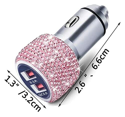 Stacja ładująca USB Ładowarka samochodowa, podwójny port USB szybkie ładowanie, konstrukcja młotka bezpieczeństwa, aby pomóc rozbić okna w sytuacjach awaryjnych z kryształkami Bling Rhinestone do biur - obrazek 3