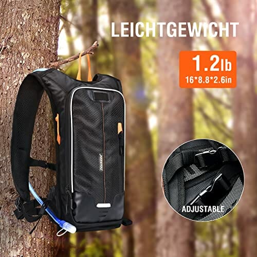 Tourzoo Plecak turystyczny, plecak do picia, plecak na wodę, wędrówki, jazda na rowerze, wodoszczelna torba z bukłakiem 2 l bez BPA, do biegania, na kemping, wspinaczkę, czarny - obrazek 5