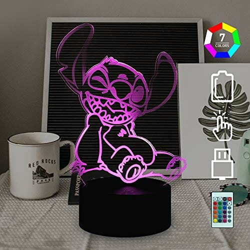 Cartoon Cute Stitch figurka niemowlęcia 3D lampa iluzja lampka nocna LED kolorowa lampka nocna dla dzieci do sypialni dekoracja światło USB lampka stołowa haft psa prezent bożonarodzeniowy dla niemowląt dzieci - obrazek 2