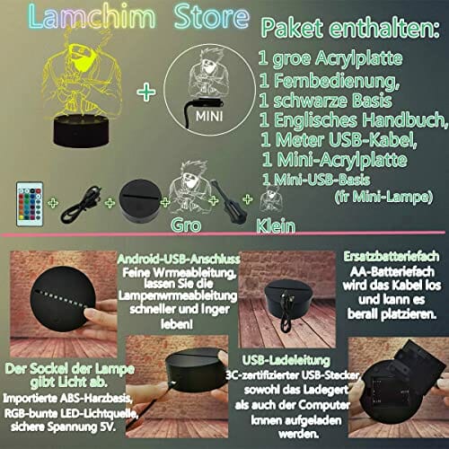 hippuden Legendy Hatake Kakashi 7 zmieniających się kolorów, figura nocna 3D, kreatywna, profesjonalna lampka do sypialni, latarnia, fanów, chłopców, mężczyzn, małych syn, urodziny, zabawka bożonarodzeniowa, prezent - obrazek 5