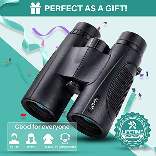 QUNSE Lornetka dla dorosłych i dzieci, lekka, wodoodporna, kompaktowa lornetka z słabym światłem, noktowizorem BAK4 Prism FMC obiektyw HD, przejrzysty widok do obserwacji ptaków, polowania, podróży (10 x 42) - obrazek 5