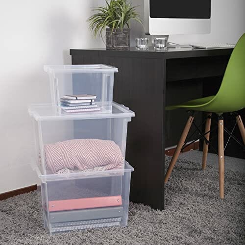 Iris Ohyama, Zestaw 3, Pudełka do przechowywania, 10 L, z pokrywą, możliwość układania w stosy, garaż, sypialnia, pokój dzienny - Useful Storage Box USB-S - Przezroczysty - obrazek 5