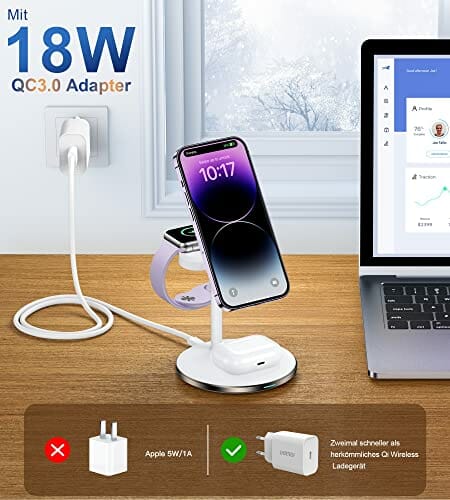 Bezprzewodowa ładowarka 3 w 1, 18 W, składana, indukcyjna stacja ładująca, bezprzewodowa ładowarka do iPhone 14, 13, 12, 11 Pro Max/Se 3/Xs/XR/X/8+, do Apple Watch 7/6/Se/5/4/3/2/1, do Airpods Pro/2/3 - obrazek 5