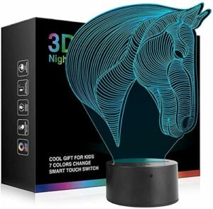 Lampka iluzyjna 3D, zmieniające się 7 kolorów, lampka nocna LED na stół, dekoracja na biurko, do sypialni, świetny prezent dla dzieci, na urodziny, Boże Narodzenie, Walentynki (fer)