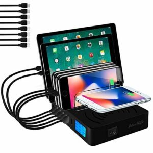 ideallife Wyświetlacz ciekłokrystaliczny, bezprzewodowa, stacja ładująca do wielu urządzeń, bezprzewodowa ładowarka 8 portów USB, stacja ładująca do telefonów komórkowych, tabletów z bezprzewodową ładowarką indukcyjną