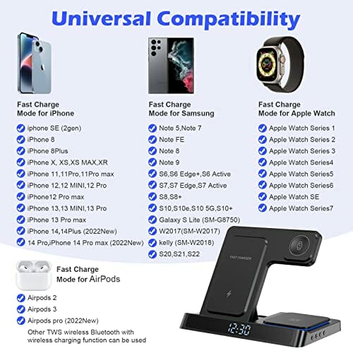 Bezprzewodowa ładowarka 3 w 1, 18 W, składana, indukcyjna stacja ładująca, bezprzewodowa ładowarka do iPhone 14, 13, 12, 11 Pro Max/Se 3/Xs/Xr/X/8+, Galaxy S22 S21/S20, do Apple Watch 7/6/Se/5/4/3/2/1, do Airpods Pro/2/3 - obrazek 7