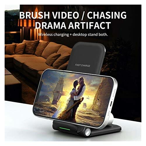 Kompatybilny z przenośną składaną magnetyczną ładowarką bezprzewodową 15 W All In One Szybka stacja dokująca Bezprzewodowa ładowarka 3 w 1 do telefonu (Color : Noir) - obrazek 6