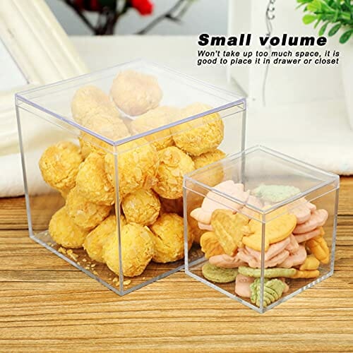 6 Zestaw Małe Przezroczyste Akrylowe Pudełko do Przechowywania Przezroczysta Plastikowa Kwadratowa Kostka z Oddzielną Pokrywką Pudełko na Cukierki Ciasteczka Pudełko do Pakowania Prezentów ślub - obrazek 8