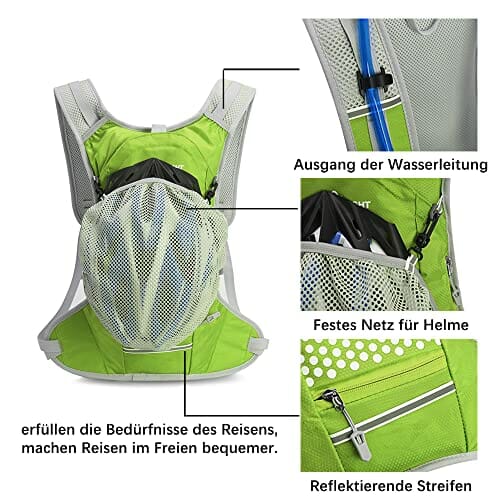 free knight Wodoszczelny plecak na rower o pojemności 6 l, z bukłakiem na wodę, z organizerem na kask, torba do jazdy na rowerze, jazdy konnej, biegania, joggingu, wędrówek (zielony), zielony - obrazek 4