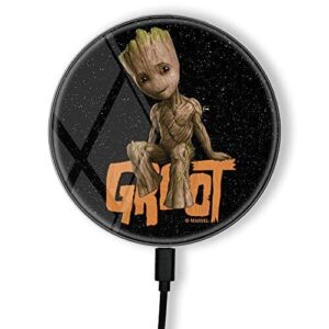 ERT GROUP Oryginalna i oficjalnie licencjonowana przez Marvel ładowarka indukcyjna, wzór Groot 005, szklana bezprzewodowa stacja ładująca, kabel Micro USB 1 metr 10W