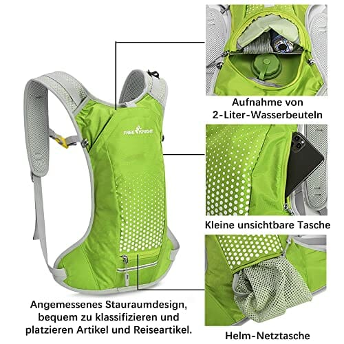 free knight Wodoszczelny plecak na rower o pojemności 6 l, z bukłakiem na wodę, z organizerem na kask, torba do jazdy na rowerze, jazdy konnej, biegania, joggingu, wędrówek (zielony), zielony - obrazek 5