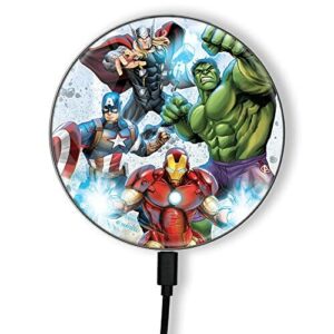 ERT GROUP Oryginalna i oficjalnie licencjonowana przez Marvel ładowarka indukcyjna, wzór Avengers 003, szklana bezprzewodowa stacja ładująca, kabel Micro USB 1 metr 10W