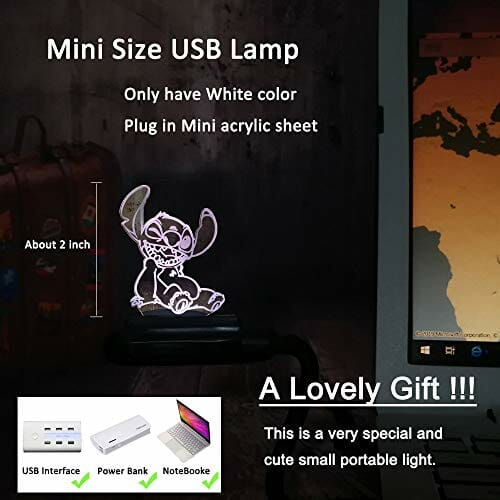 Cartoon Cute Stitch figurka niemowlęcia 3D lampa iluzja lampka nocna LED kolorowa lampka nocna dla dzieci do sypialni dekoracja światło USB lampka stołowa haft psa prezent bożonarodzeniowy dla niemowląt dzieci - obrazek 7