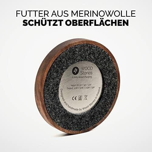 Wood Stories | Ładowarka indukcyjna Stone Nero drewno orzech 15 W | kamień naturalny | Drewno wysokiej jakości | Kompatybilny ze standardem ładowania Qi | AirPods, iPhone | Kabel 150 cm - obrazek 7