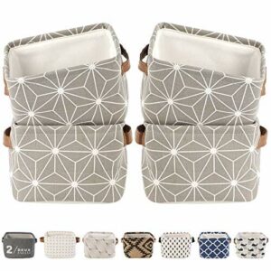 LessMo 4 sztuki pogrubionych koszy z materiału, organizer z uchwytami, składany, wodoszczelny, 100% len i tkanina bawełniana, do przechowywania różnych rzeczy na biurku i do gospodarstwa domowego